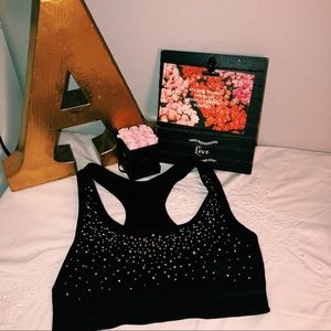 Black Sports Bra with Rhinestones